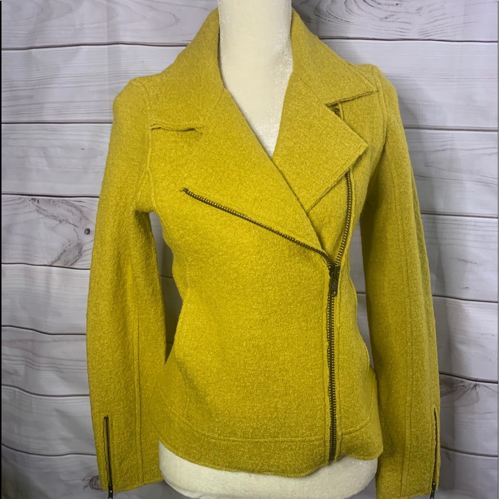 ELIE TAHARI Moto Jacket Lime Green/Yellow Wool